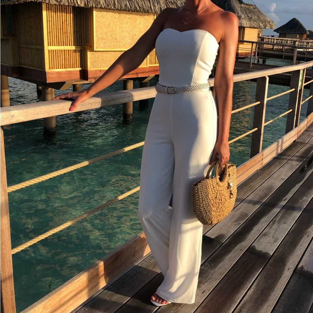 Lulu's Chic White Strapless Jumpsuit